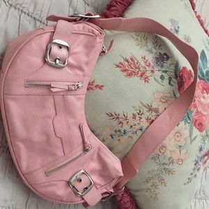 Pink glove leather DKNY shoulder bag.